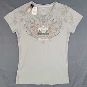 Hard Rock Cafe Couture Womens Singapore Short Sleeve Blouse Size XL Gray